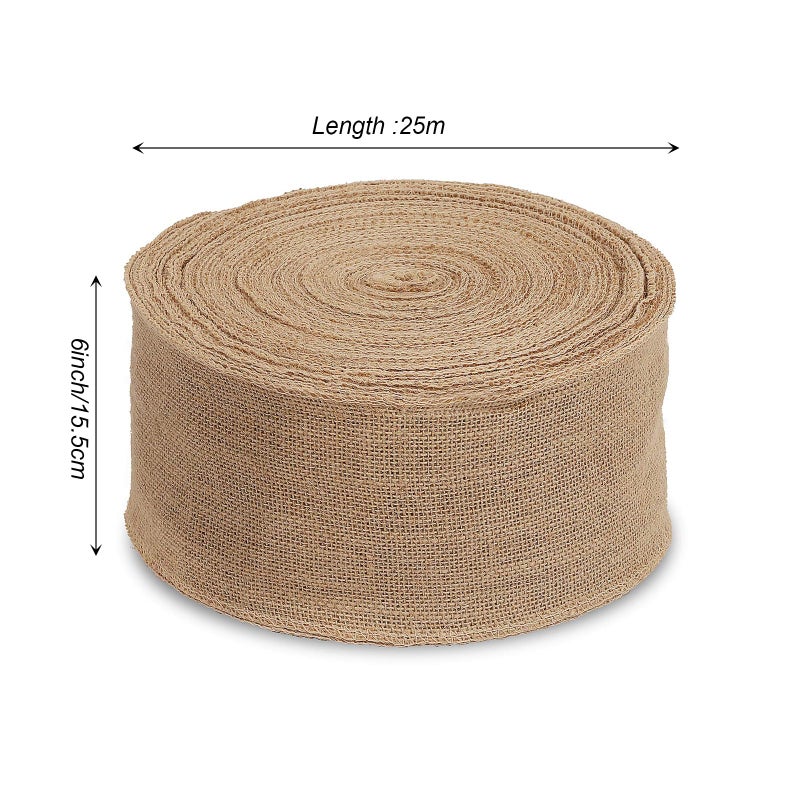 KINJOEK 6 Inch Wide 27 Yards Burlap Ribbon, Natural Jute Fabric Ribbon, Crafts Ribbon for Christmas, Wedding, Gifts, Burlap Fabric DIY for Decoration, - Image 2